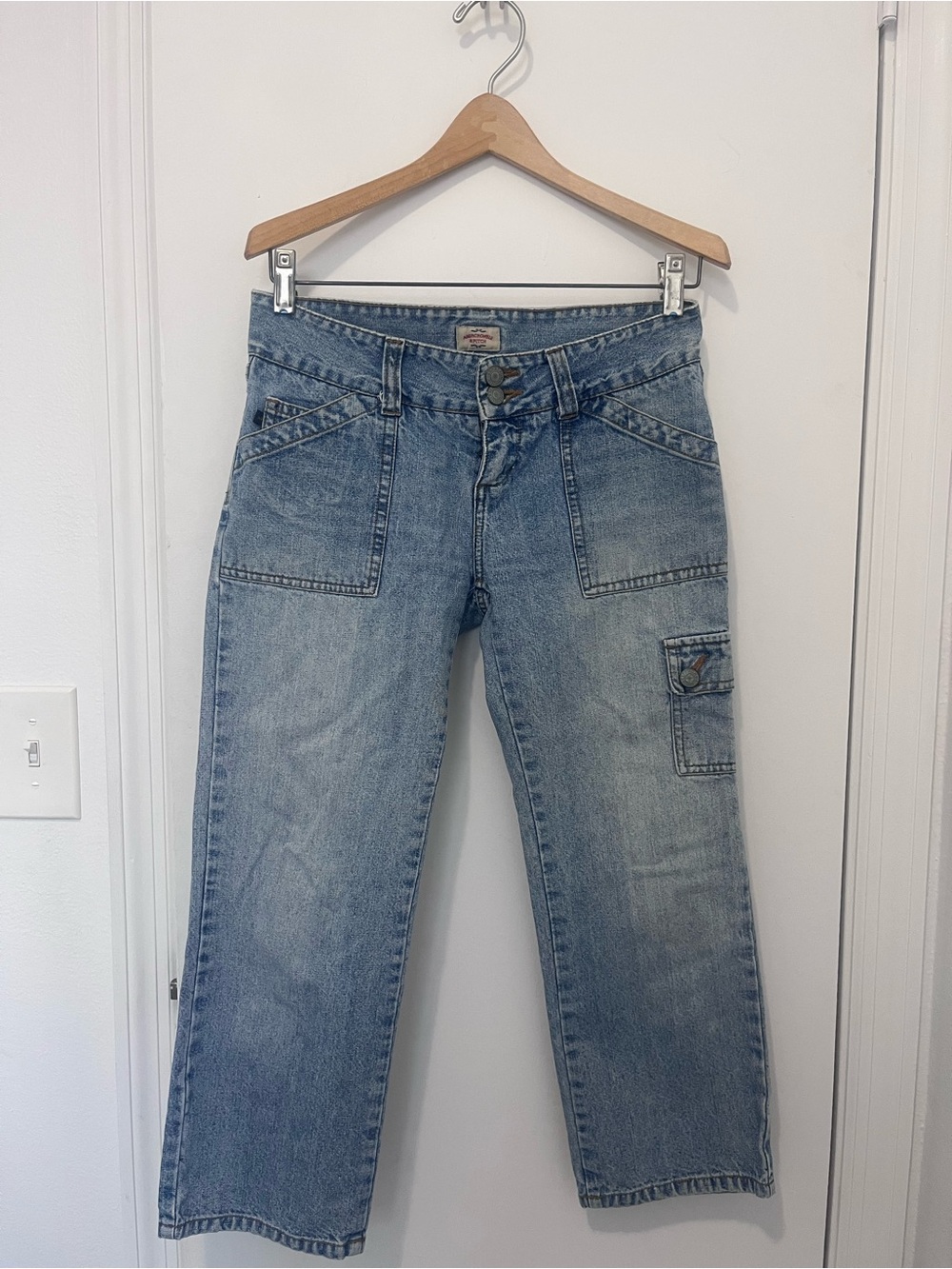 Y2K Vintage Abercrombie & Fitch Made in USA Denim Cargo Capris 0R 100% cotton